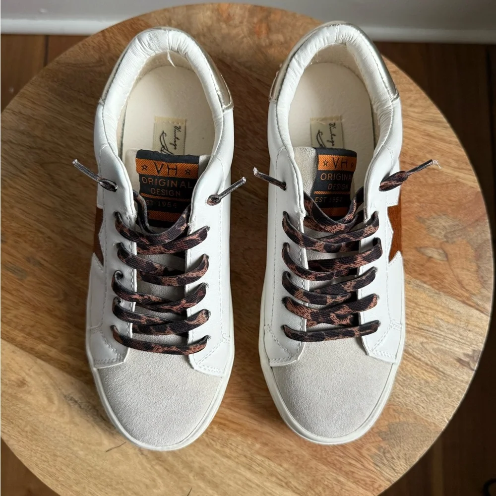 VINTAGE HAVANA Hannah Leather, Suede & Faux Calf Hair Star Sneakers Sz: 5.5 - Picture 3 of 10